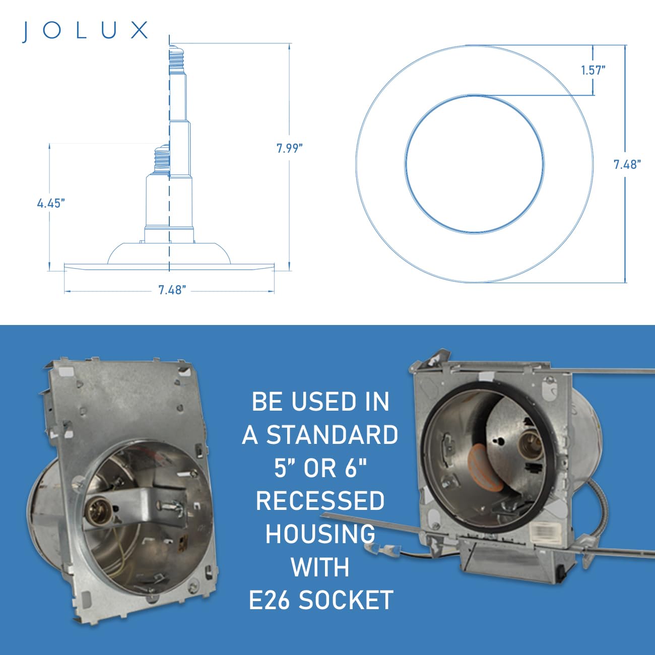 Jolux 800-lumen LED can light enhances task visibility in hallways and closets