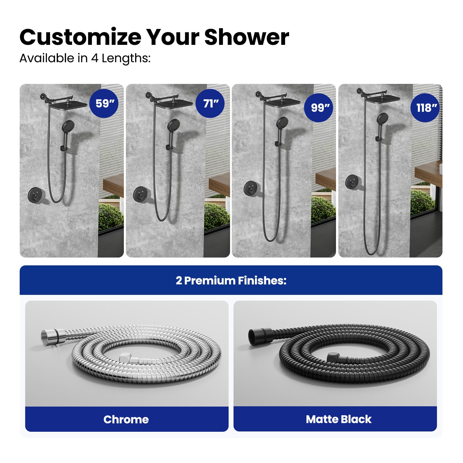 JOMOO matte black hose blends into modern bathroom décor.