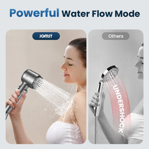 JOMST shower head with on/off switch for easy water control.