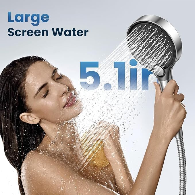 JOMST filtered handheld head in massage spray mode for a relaxing rinse.