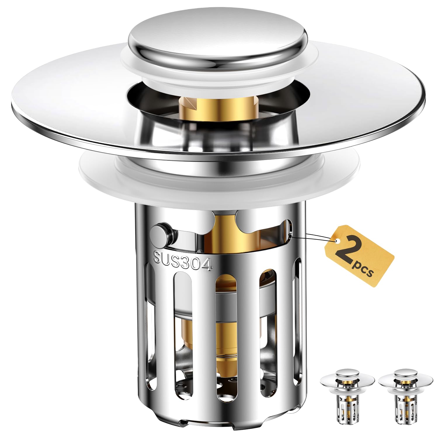 JOMSTHOME universal stopper shows adjustable fit for 1.1–2.36 inch drains, seamless drainage
