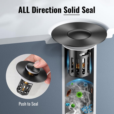 JOMSTHOME black finish stopper blends with modern bathroom decor.