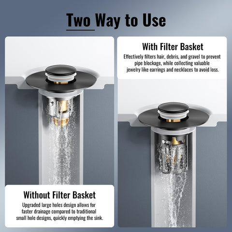 JOMSTHOME universal-fit stopper demonstrates adjustable seal for different drains.