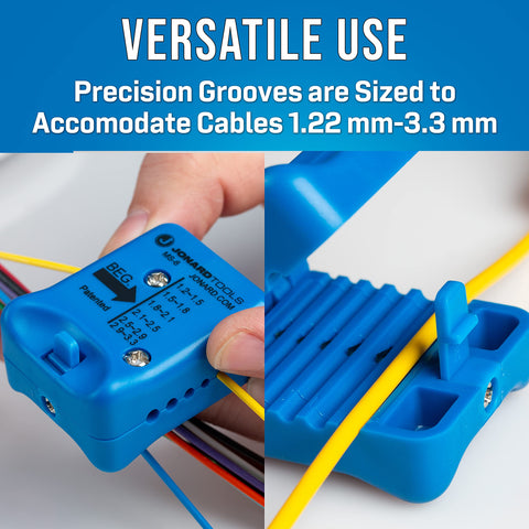 Close-up of MS-6 in use on a loose-tube cable to access fiber.