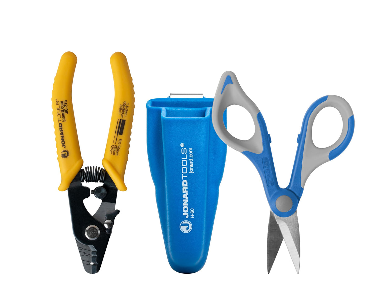 Jonard TK-350 fiber stripper in action for precise jacket removal