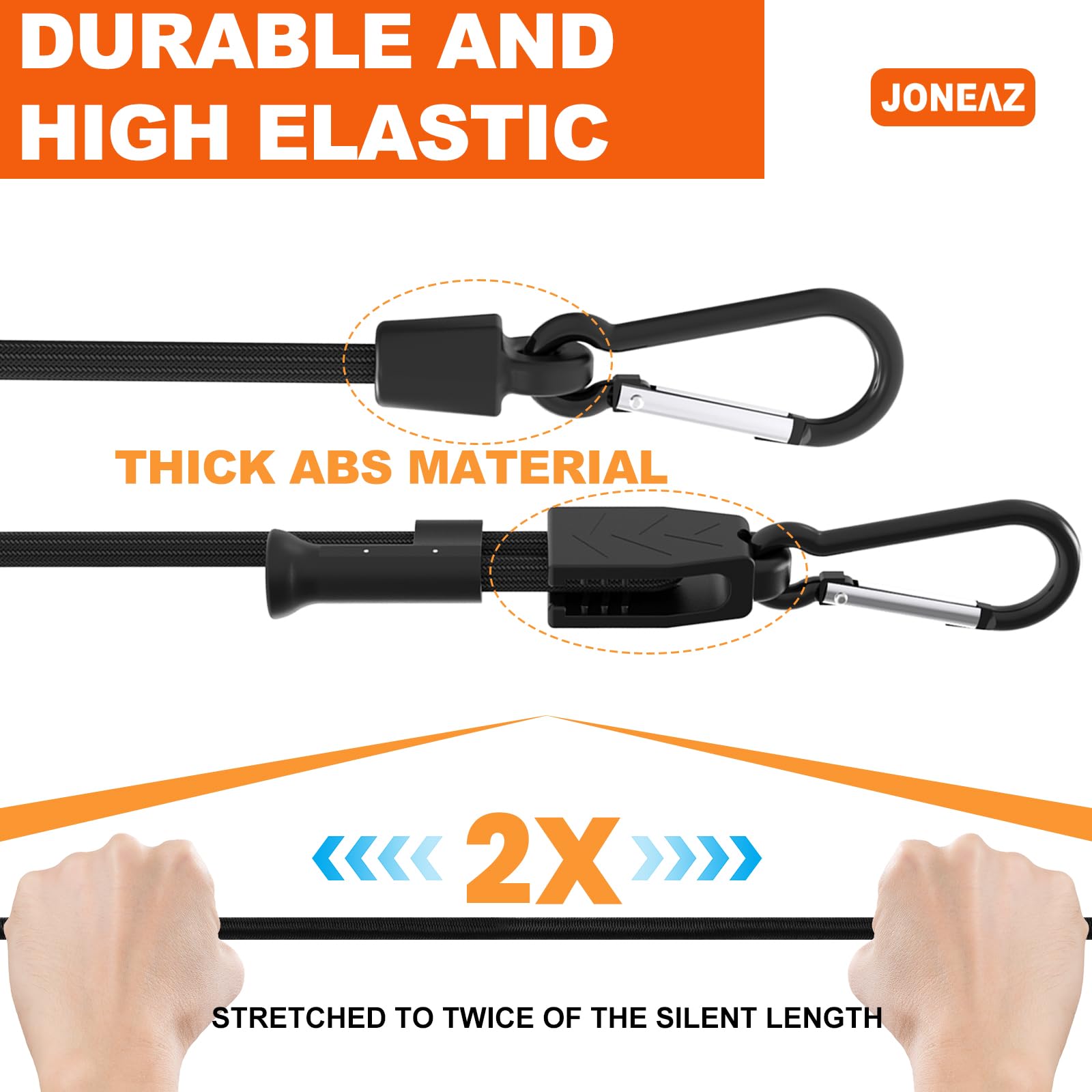 Joneaz carabiner clips ensure a locked connection during transport.