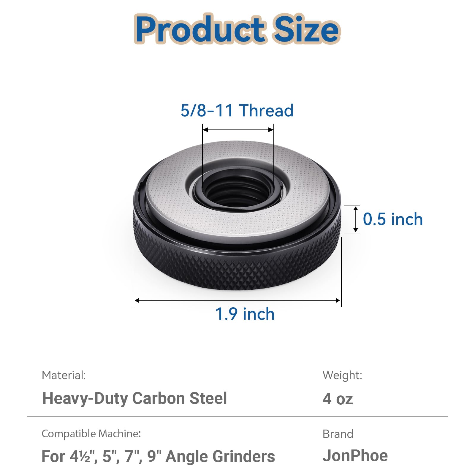 JonPhoe angle grinder nut fits 4.5 and 5 inch models for easy changes
