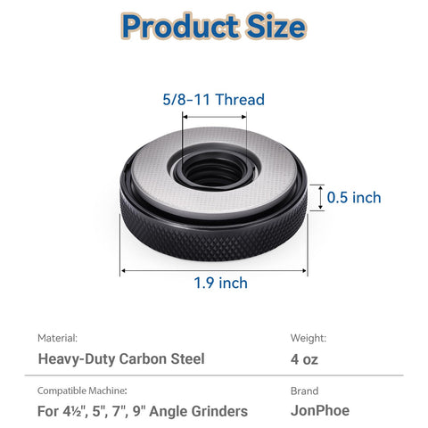 JonPhoe angle grinder nut fits 4.5 and 5 inch models for easy changes