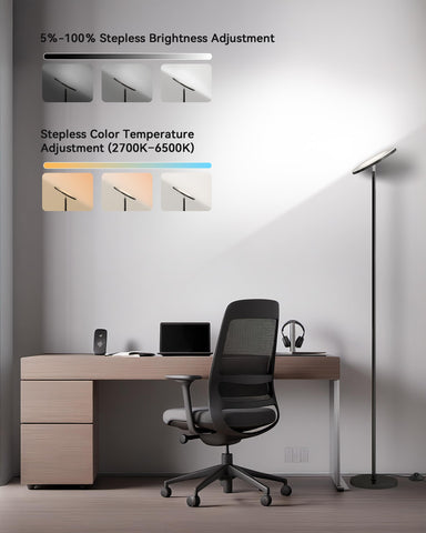 JOOFO floor lamp with foot switch for convenient operation from a sofa or chair.