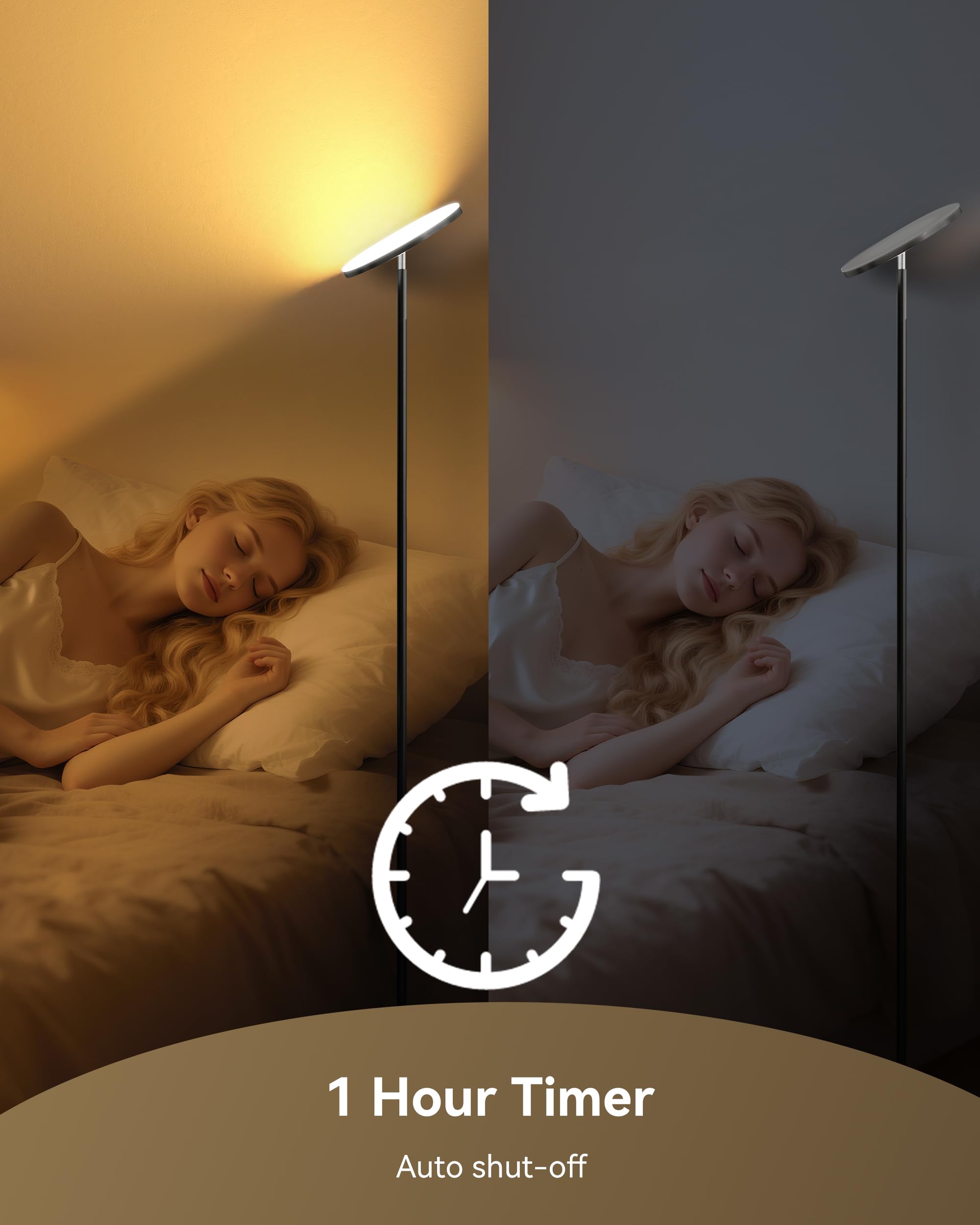 JOOFO tall lamp enhances room ambiance for reading, studying, or TV time.