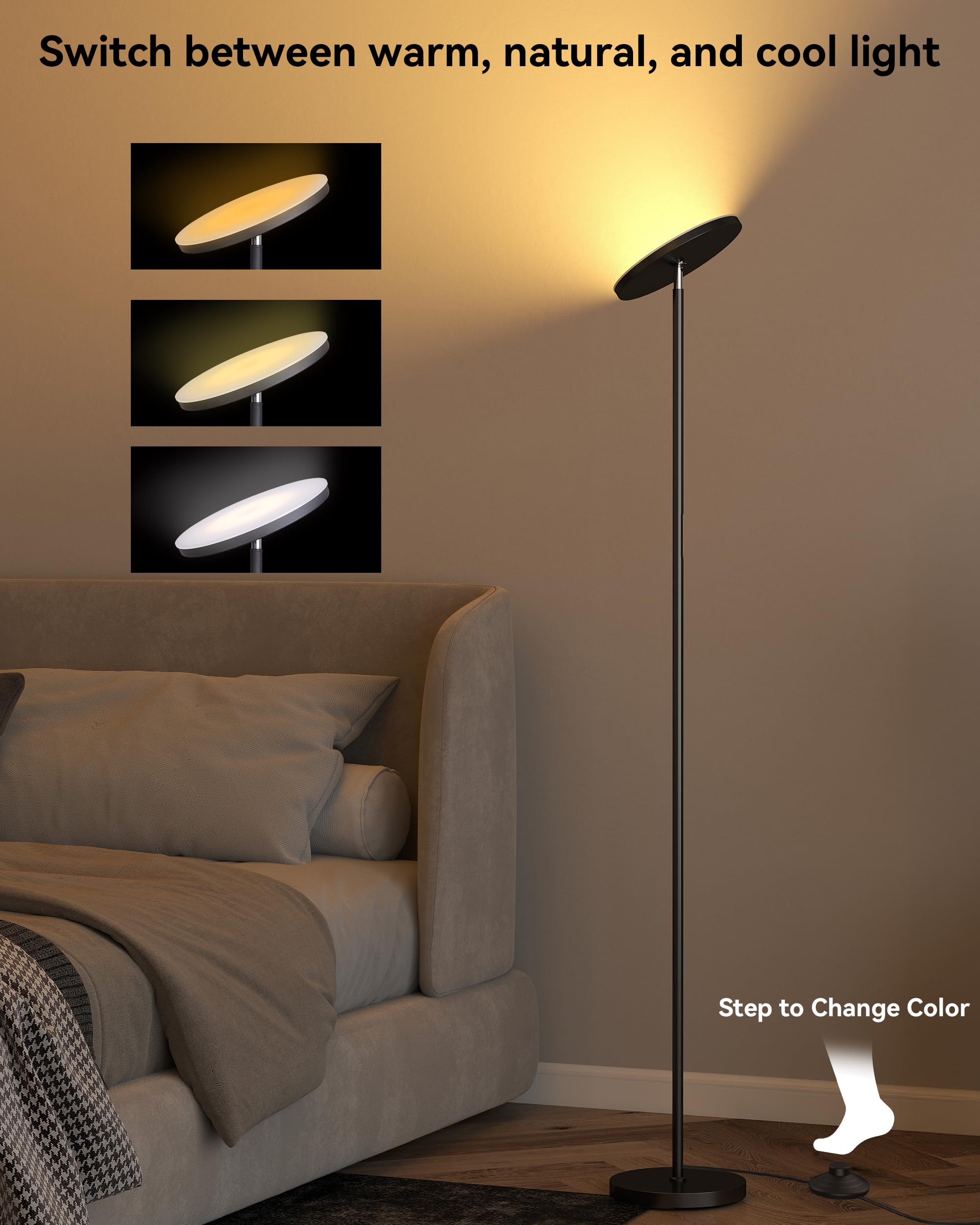 JOOFO upward-light floor lamp delivering soft, glare-free illumination for relaxing evenings.