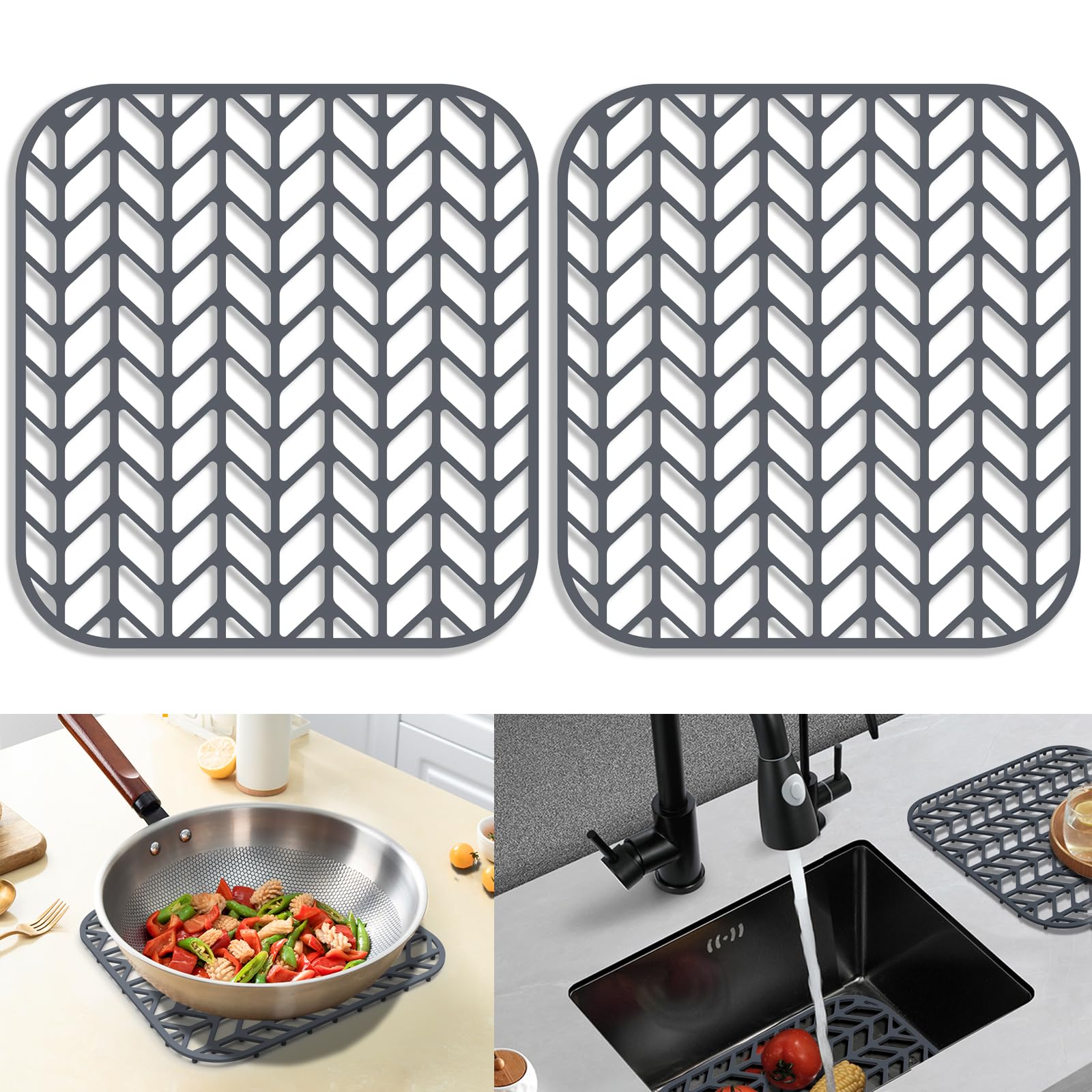 JOOKKI silicone sink mat gray front view protects the sink and prevents scratches.