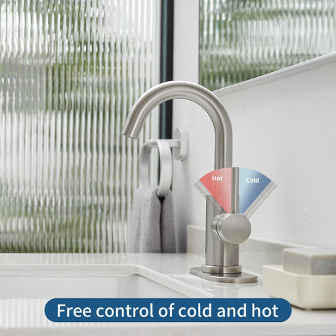 JOOM brushed bathroom faucet with pop-up drain for easy setup