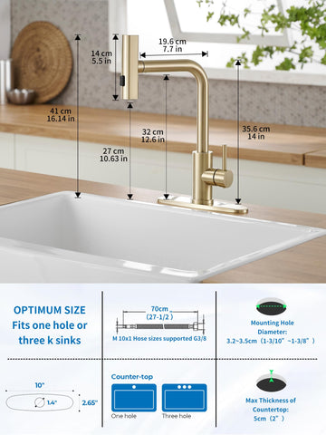 JOOM Gold faucet ships with deck plate included for simple setup
