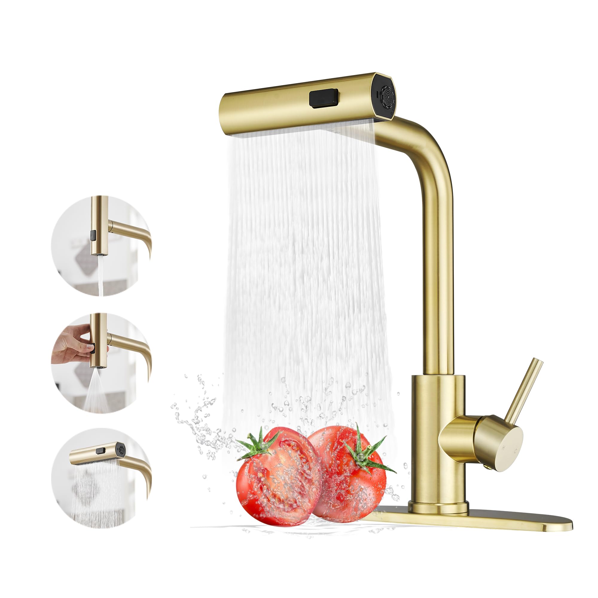 JOOM Gold faucet with pull-down sprayer for thorough rinsing and cleanup