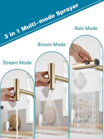 JOOM Gold faucet with waterfall-spout design for a sleek look