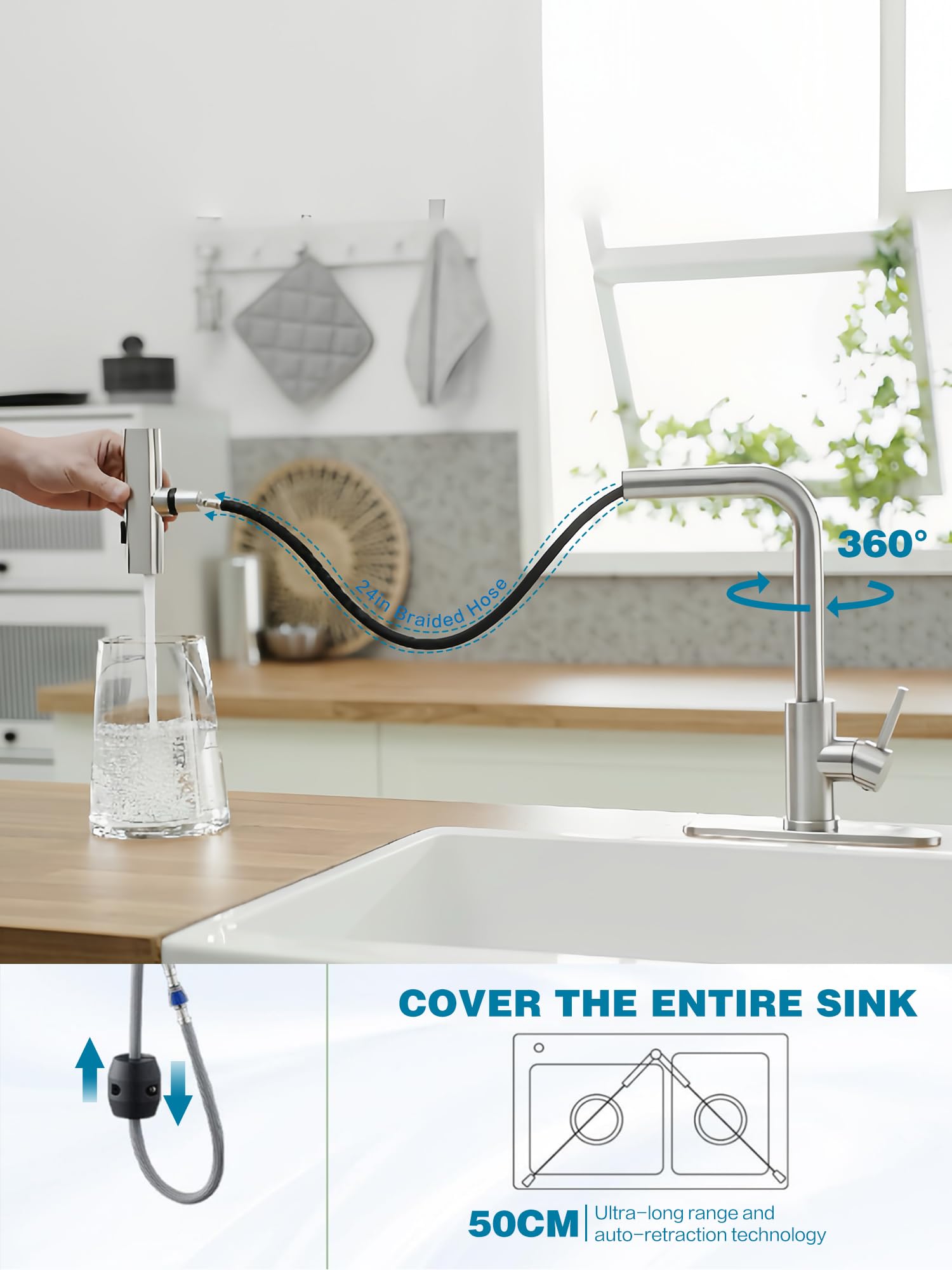 JOOM faucet with pre-attached hoses saves setup time