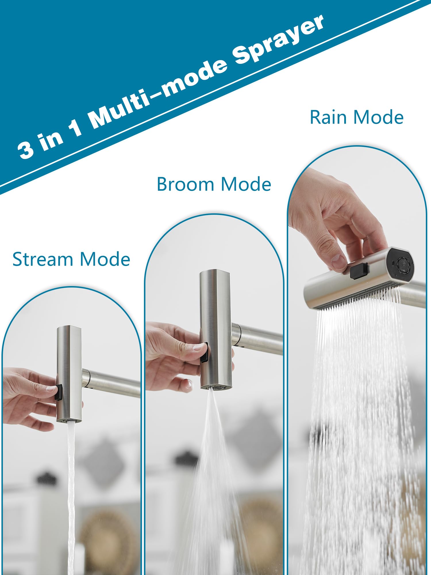JOOM kitchen faucet waterfall flow for smooth, dramatic water delivery in sink