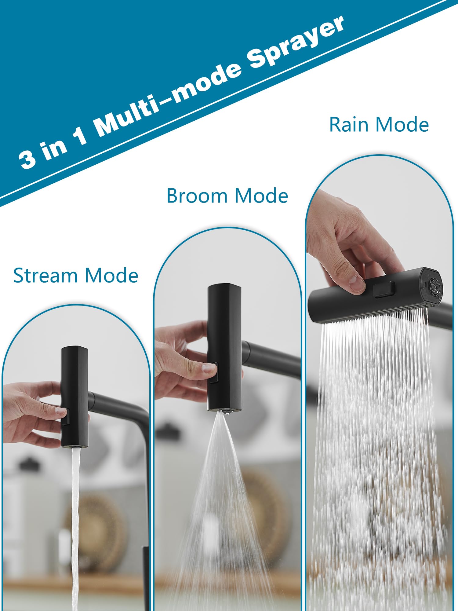 JOOM waterfall kitchen faucet showcases stainless steel design and steady flow.