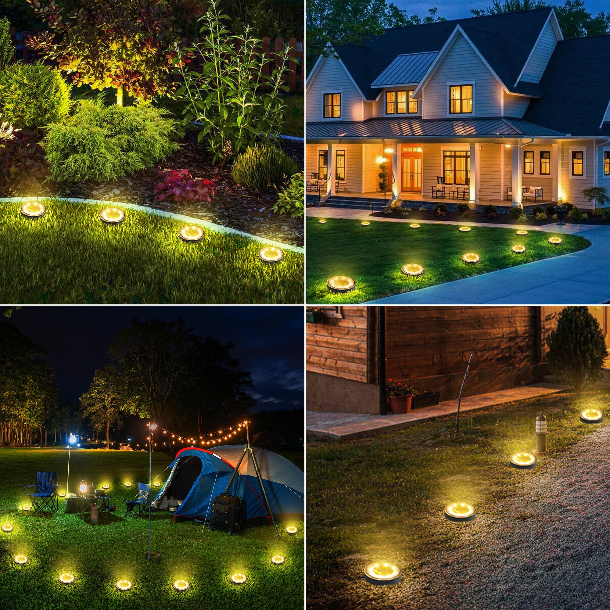 Joomer Solar Ground Light illuminating patio and garden with warm white glow