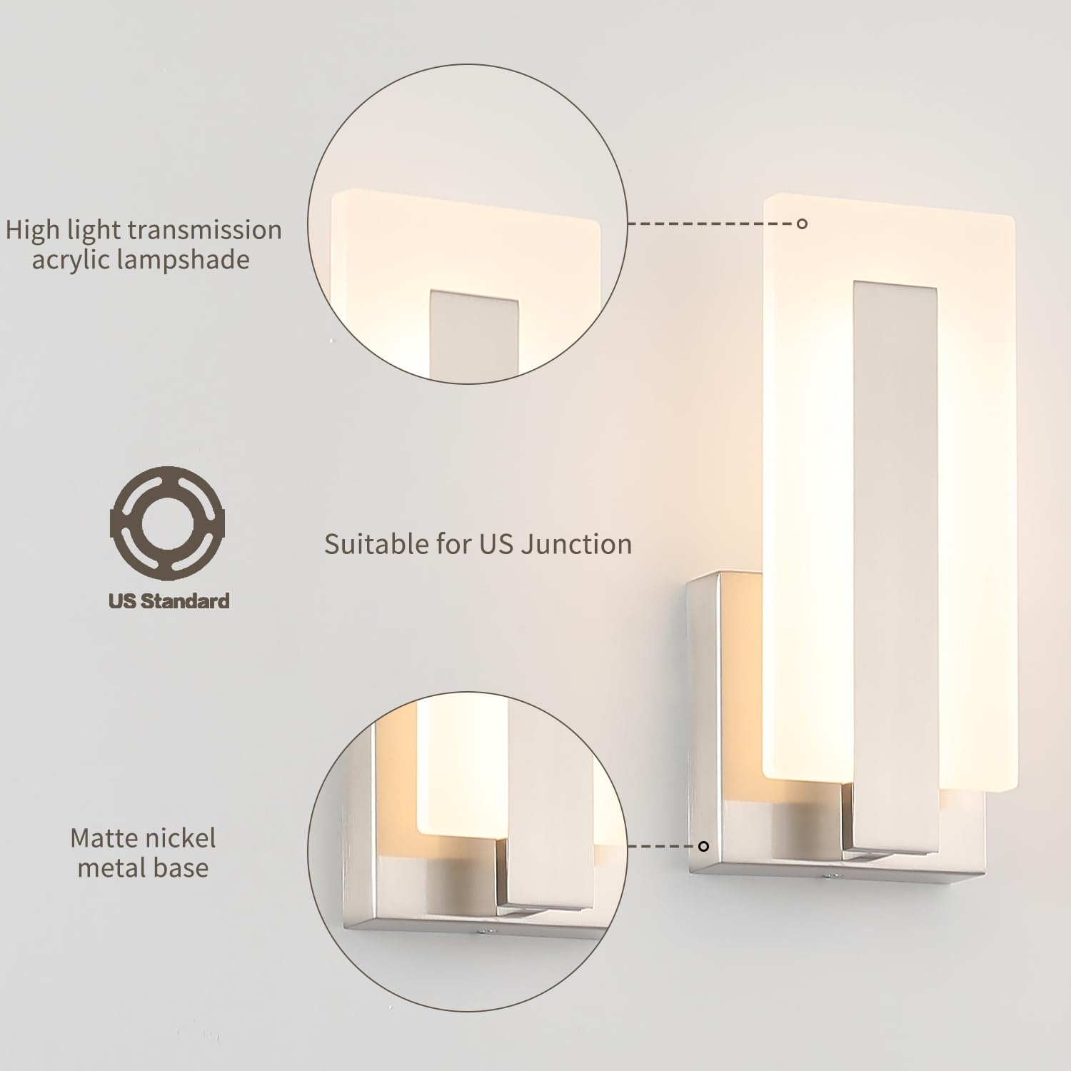 Joosenhouse dimmable wall sconce in brushed nickel offers adjustable brightness for ambience.