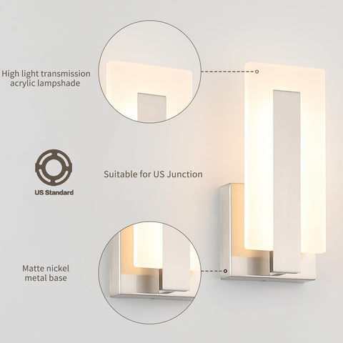 Joosenhouse dimmable wall sconce in brushed nickel offers adjustable brightness for ambience.