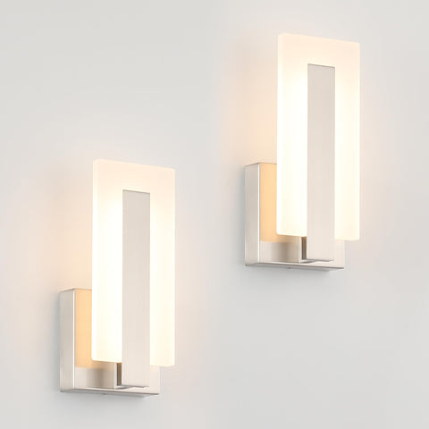 Joosenhouse LED wall sconce set in brushed nickel brightens hallways with warm, dimmable illumination.