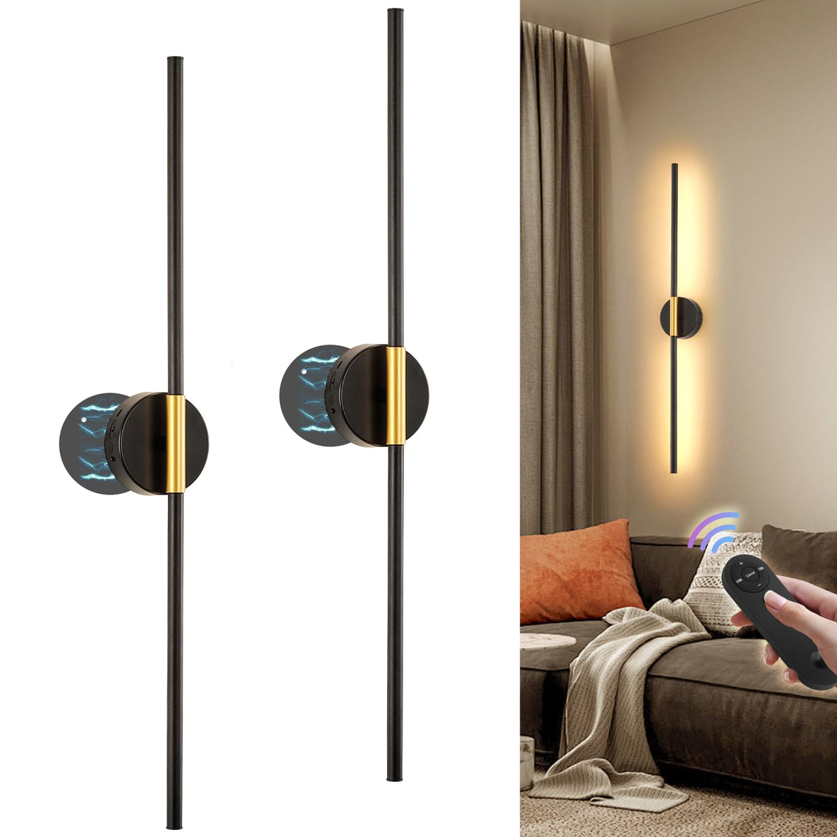 JOOSENLUX battery wall sconce front view in gold and black for art lighting