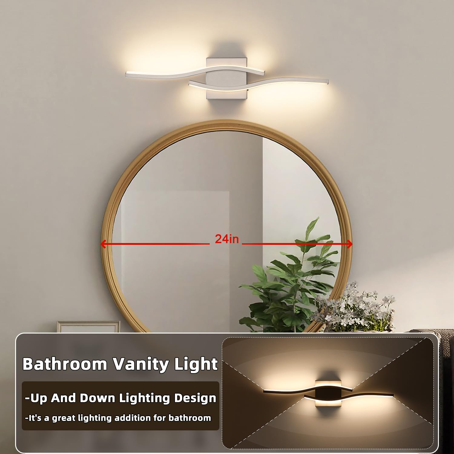 Joossnwell bathroom light bar horizontal installation demonstrates flexible mirror mounting.