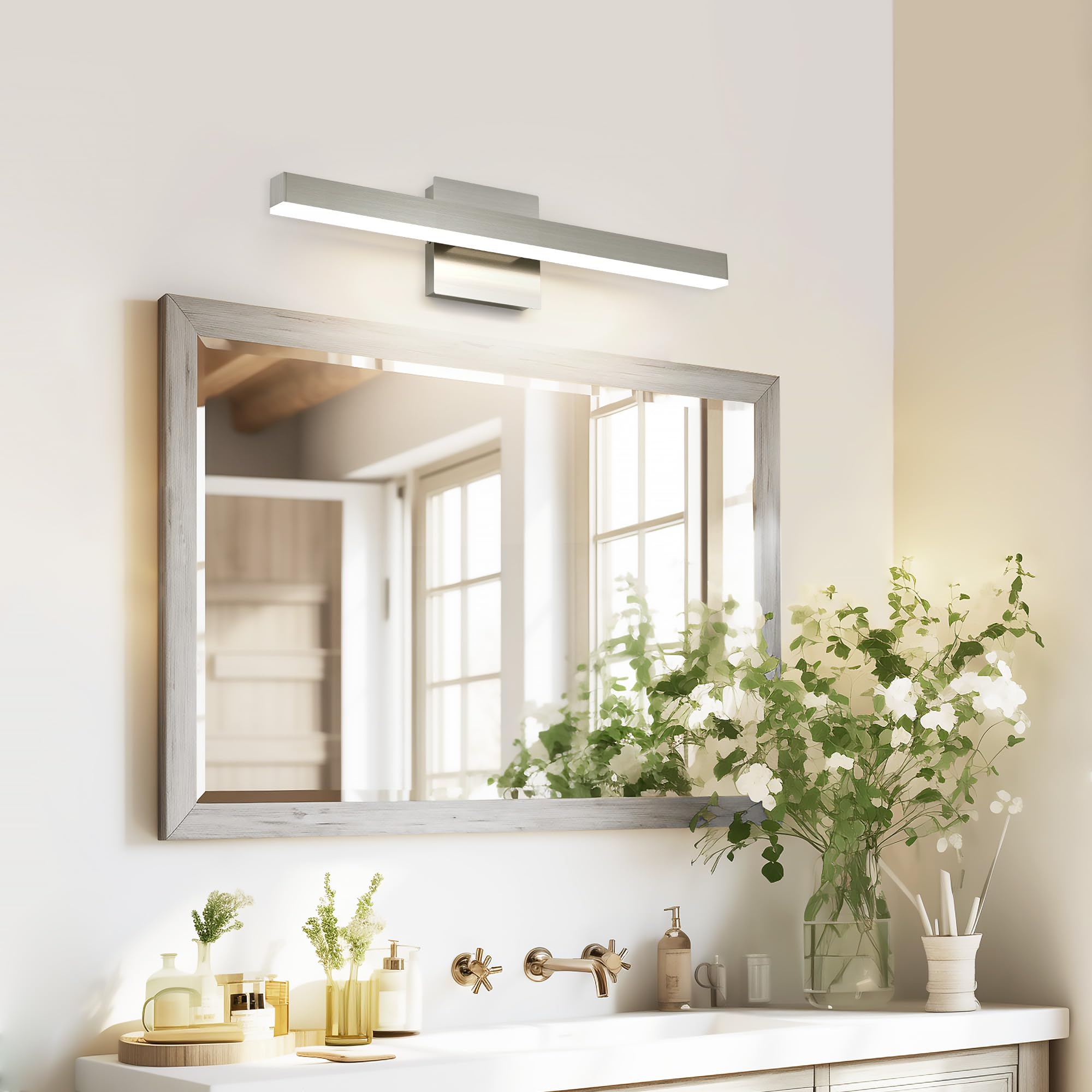 Joossnwell bathroom light features a durable metal body and white acrylic cover.
