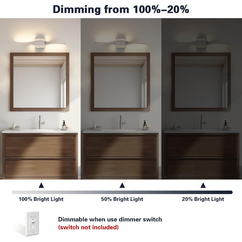 Joossnwell brushed nickel vanity light 5CCT setup offers adjustable mood and task lighting.