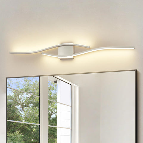 Joossnwell brushed nickel vanity light over mirror with sleek design and ample illumination.