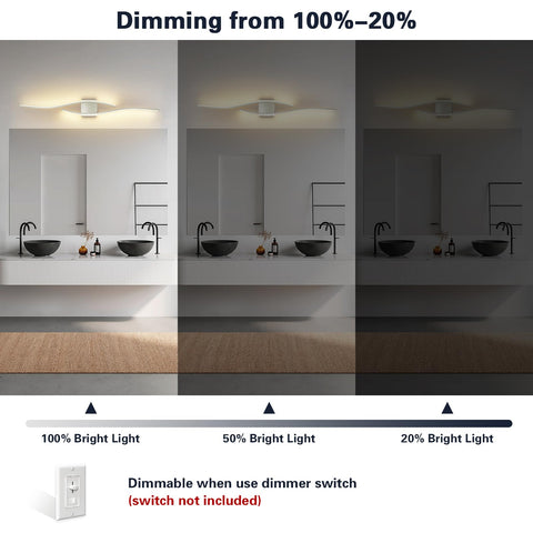 Slim metal frame vanity light with silicone diffuser for even glow.