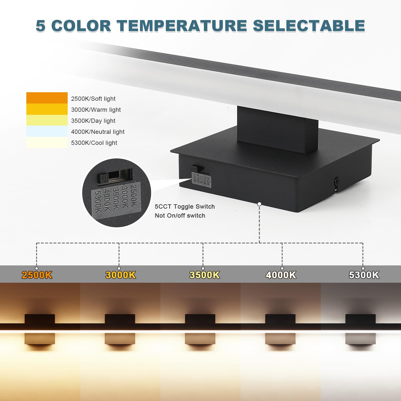 Joossnwell vanity light 5CCT switch for customizable color temperature