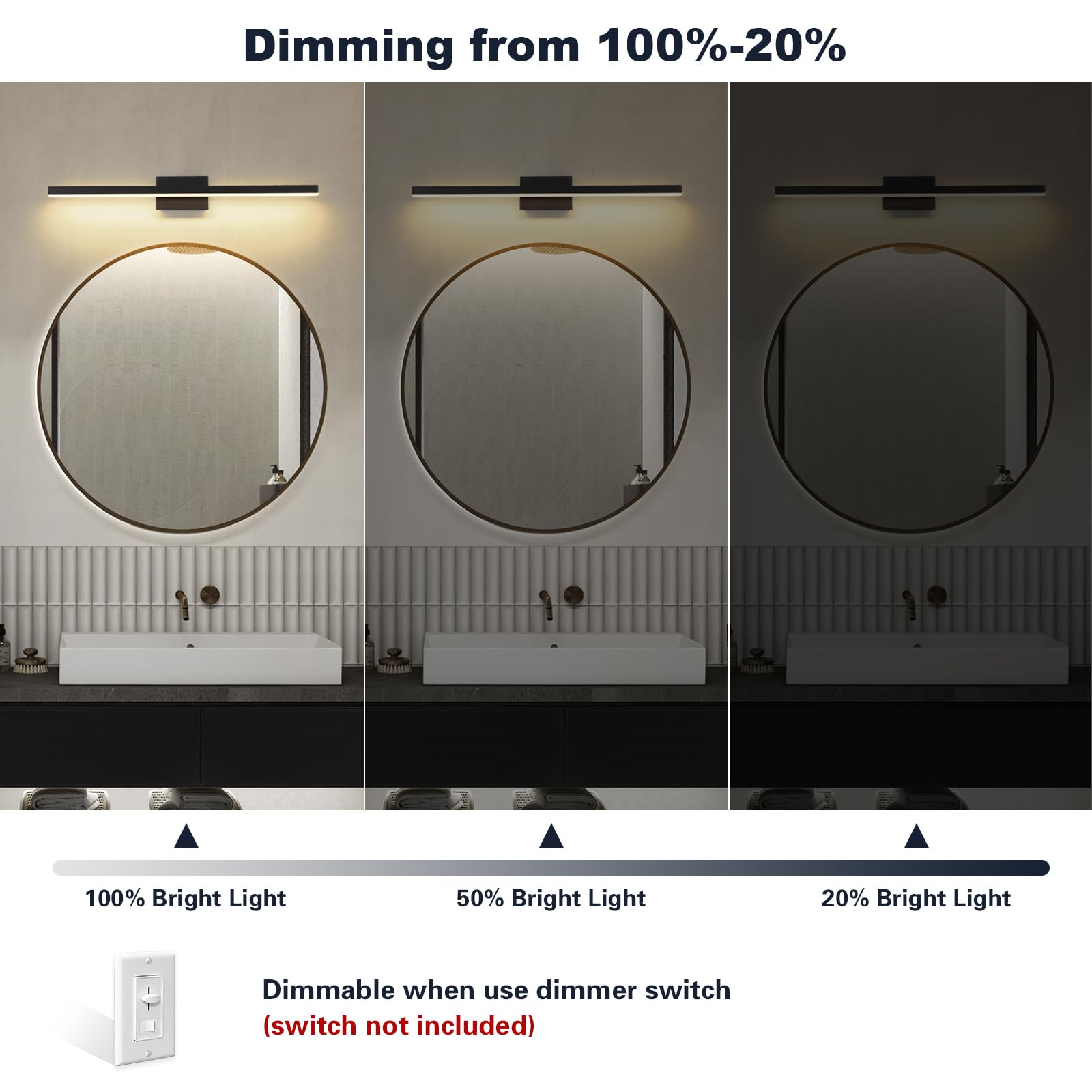 Joossnwell vanity light bar over-mirror installation enhances makeup lighting