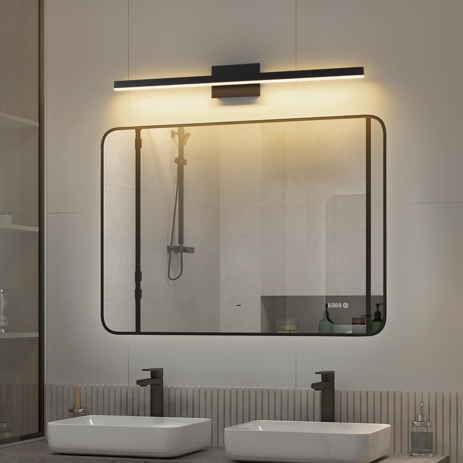 Joossnwell 39.37-inch fixture provides broad lighting across mirrors