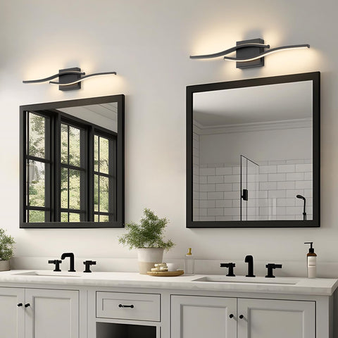Joossnwell black finish adds contemporary style to bathroom lighting.