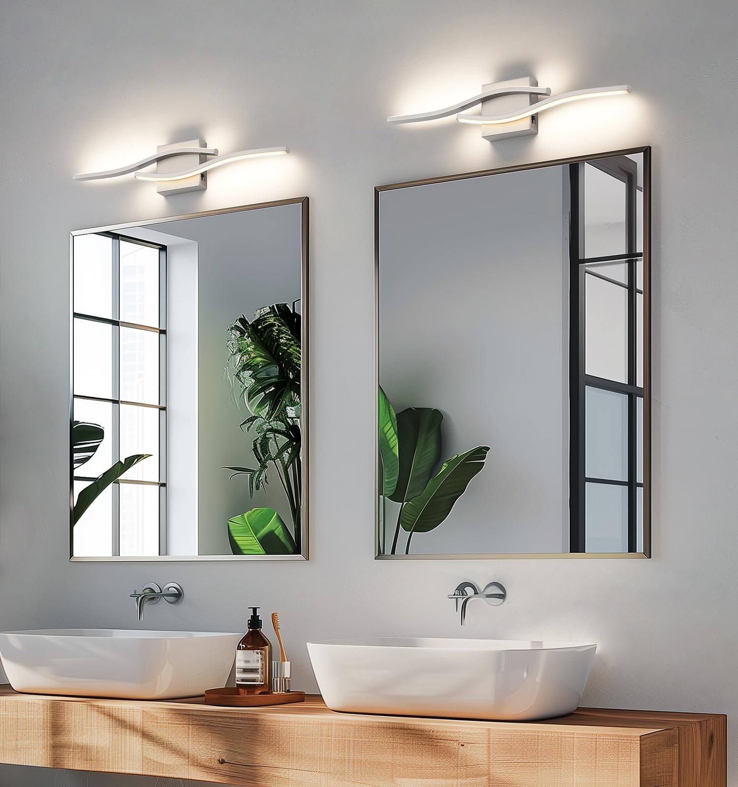 Joossnwell vanity light diffuser closeup emphasizes soft, glare-free illumination.