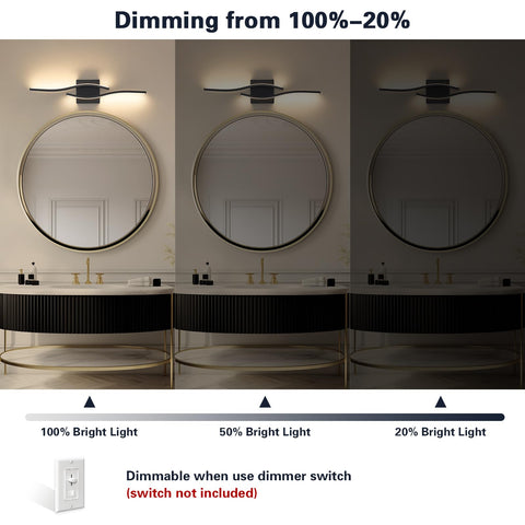 Joossnwell vanity light dimmable from 10 to 100 percent for mood control.