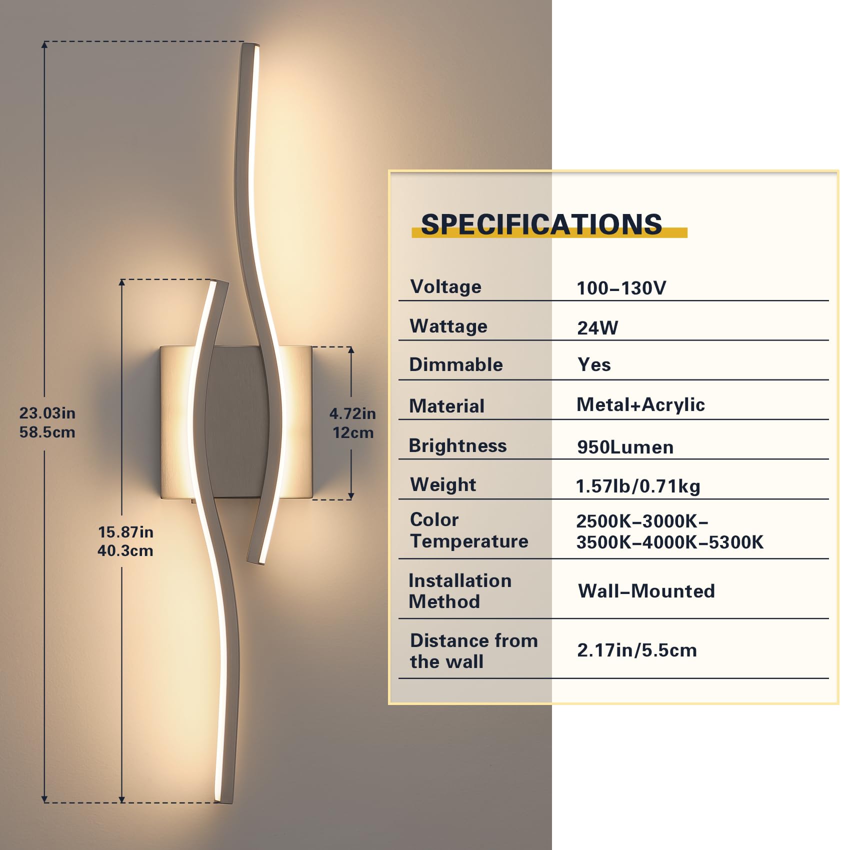 Joossnwell vanity light dimmable range highlights smooth brightness control.