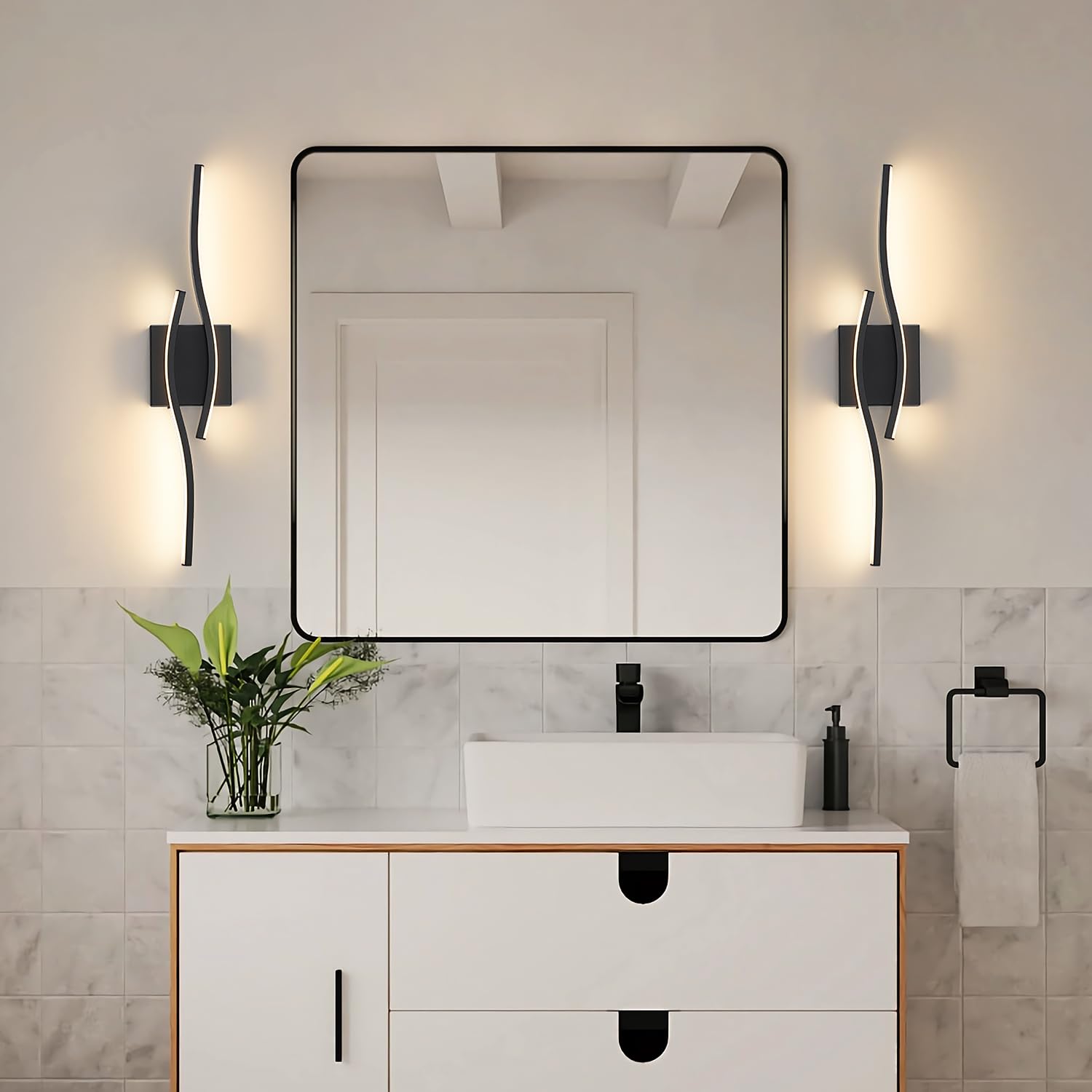Joossnwell vanity light uses durable metal with white acrylic diffuser.
