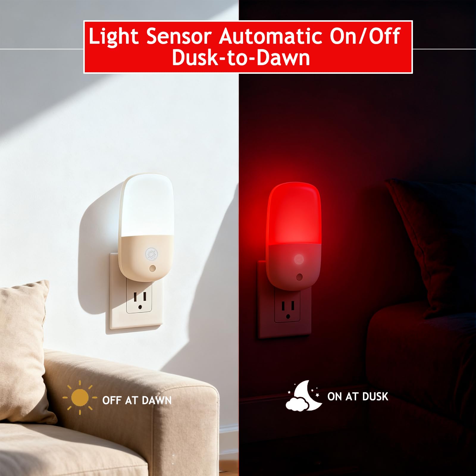 JOPCPIE three-mode night light supports On, Off, Auto settings