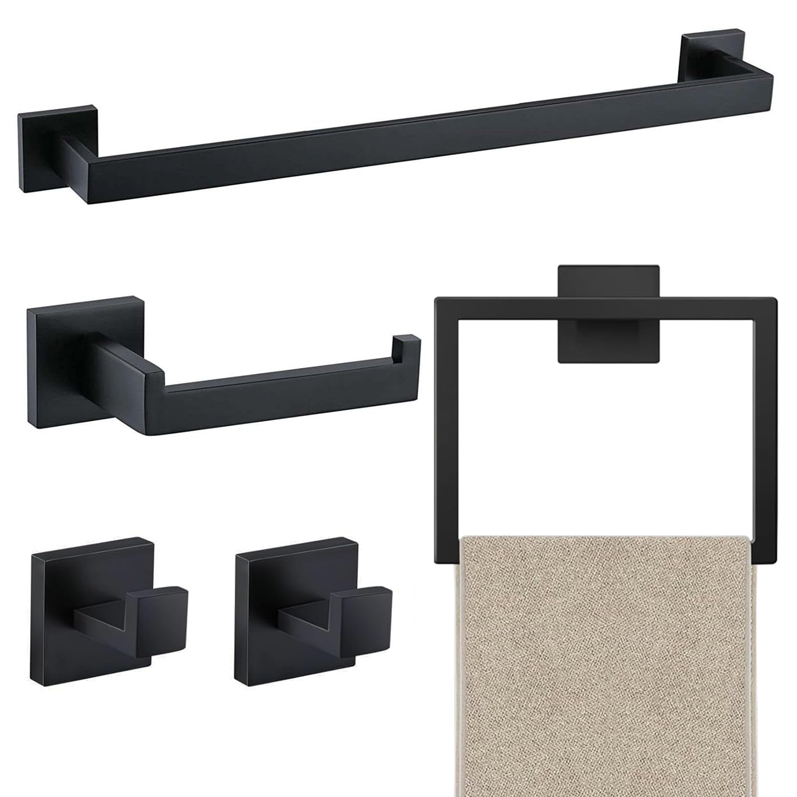 JOPOFI 15.7-inch towel bar in matte black for stable bathroom organization.