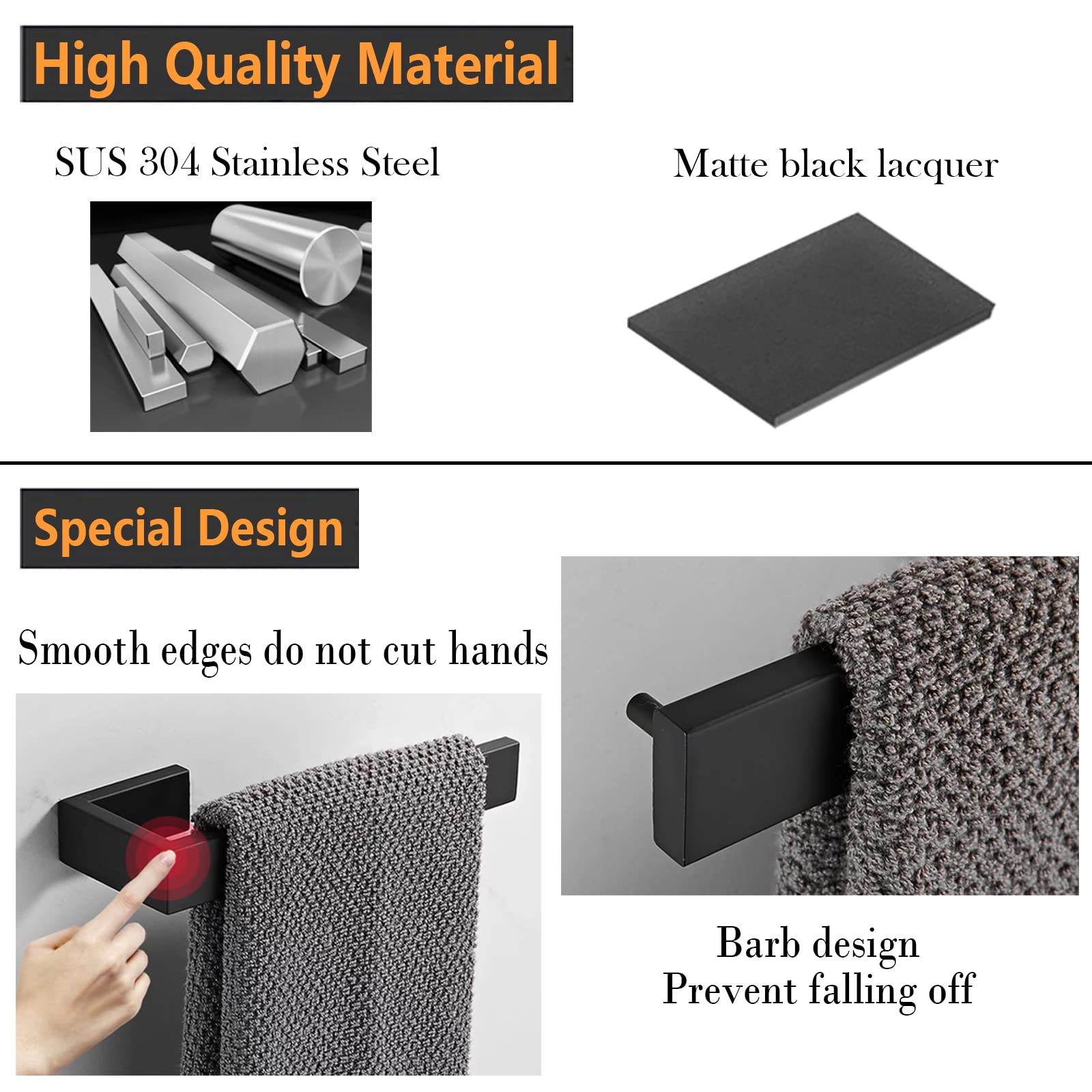 JOPOFI matte black towel holder with hidden screws for clean aesthetics.