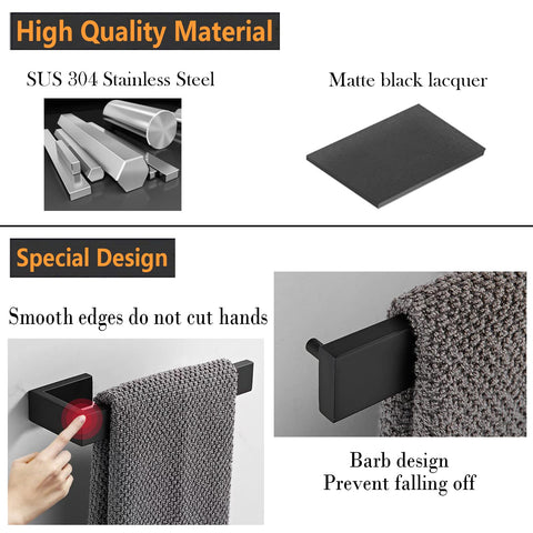 JOPOFI matte black towel holder with hidden screws for clean aesthetics.