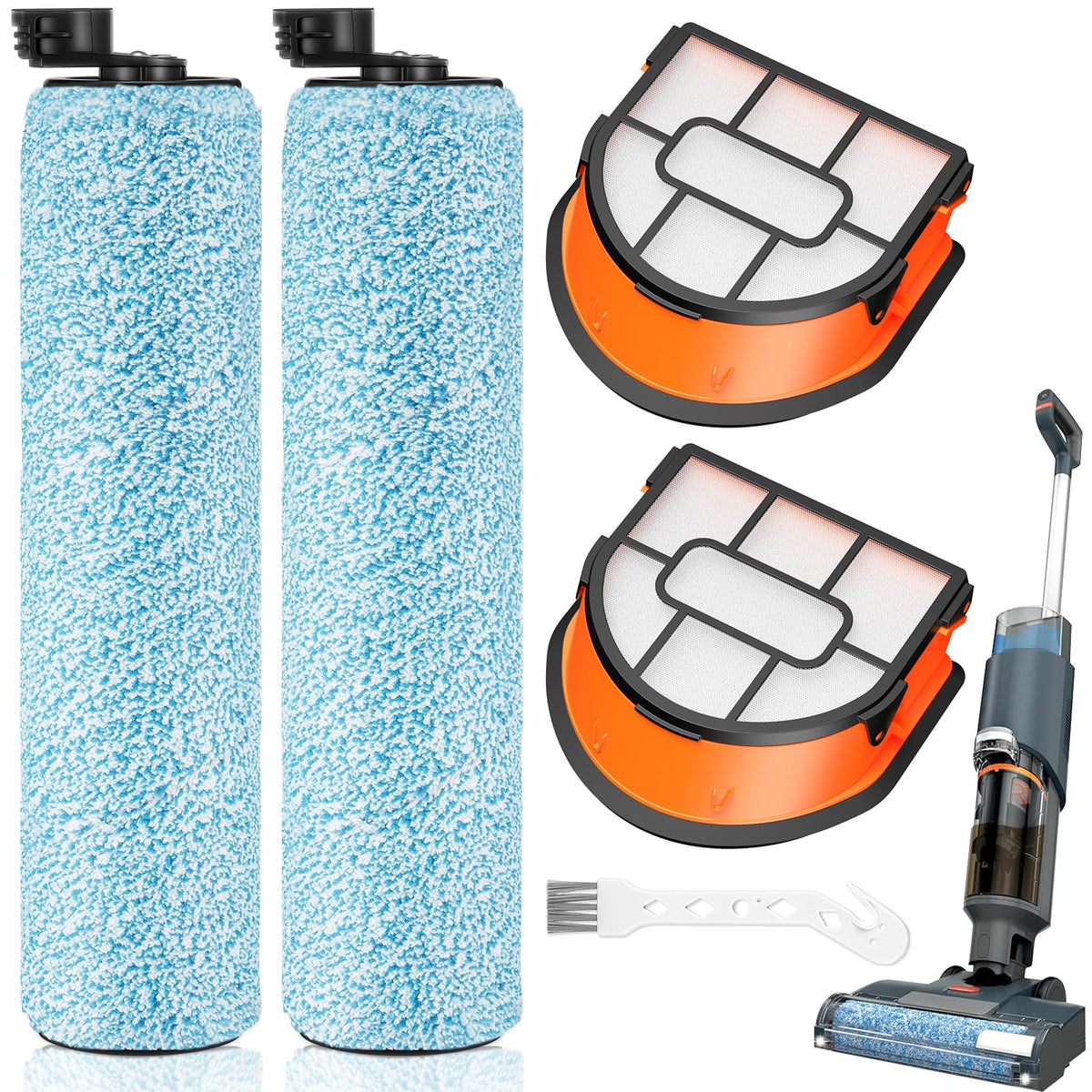 JORAIR WD161 roller-brush close-up highlighting microfiber fibers for efficient debris pickup.
