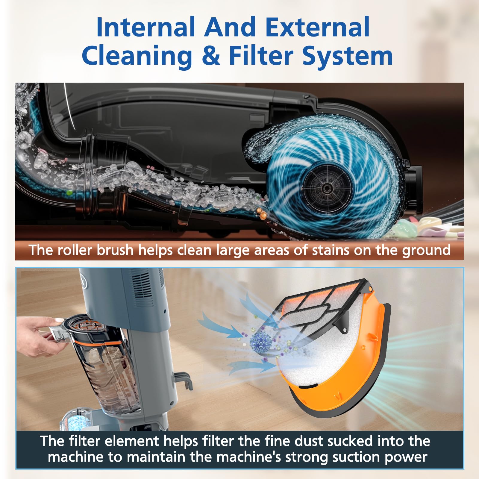 JORAIR WD161 self-cleaning roller close-up showing odor-resisting design.