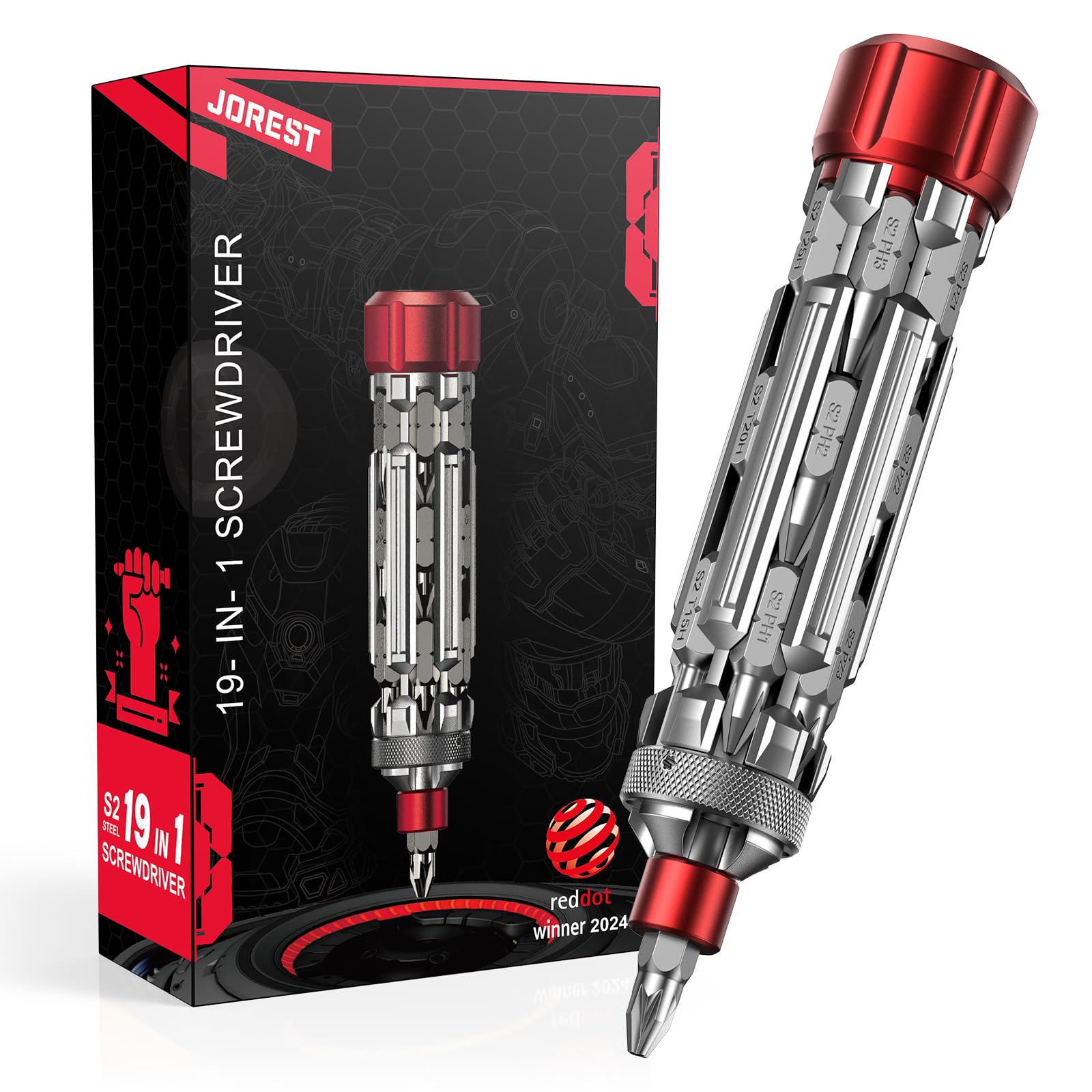 JOREST 19-in-1 screwdriver set with ergonomic handle for precise work.