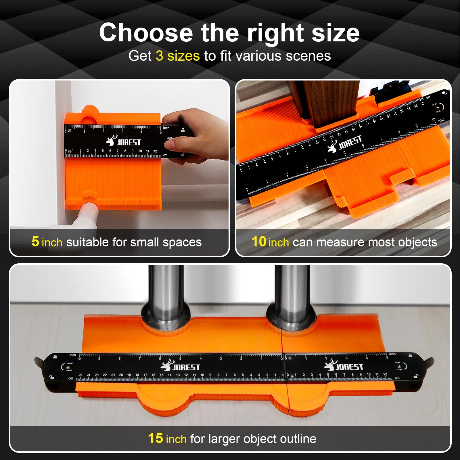 JOREST contour gauge 15inch assembled shows large contour fits for flooring and panels.