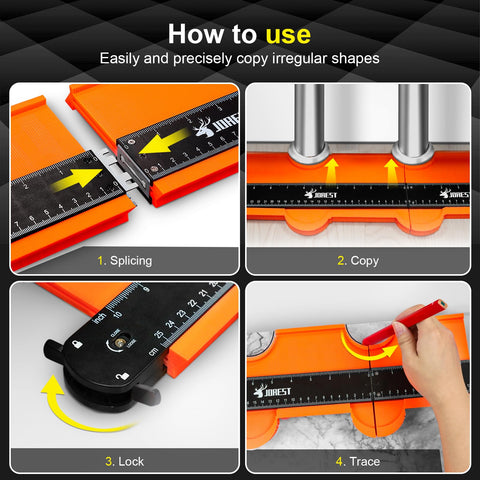 JOREST contour gauge lock keeps copied shapes steady during tracing.